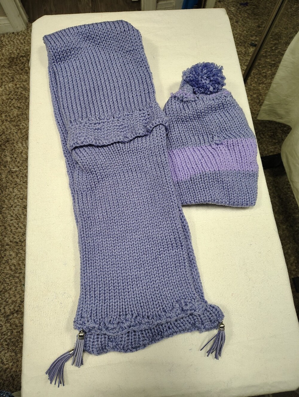 Kids Lavender Knit Hat and Scarf Set with Pom